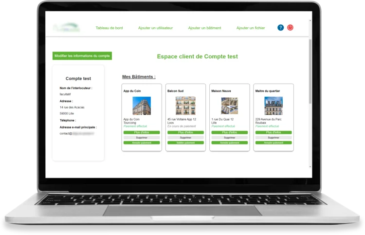 capture d'écran d'une application web développée pour un client dans l'immobilier