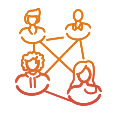 un dessin représente des individus reliés entre eux, grâce à des interactions dues à une connexion à une solution SaaS