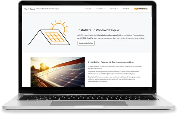 capture d'écran d'un site internet pour un installateur photovoltaïque