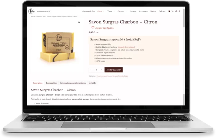 capture d'écran d'une page produit d'un site ecommerce réalisé par l'Agence Web Valenciennes