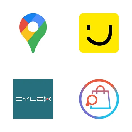 image avec 4 logos de solutions de référencement local : google my business, solocal, cylex et shopinpevele