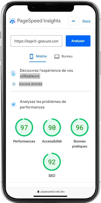 capture d'écran des performances d'un site réalisé par l'Agence Web Douai