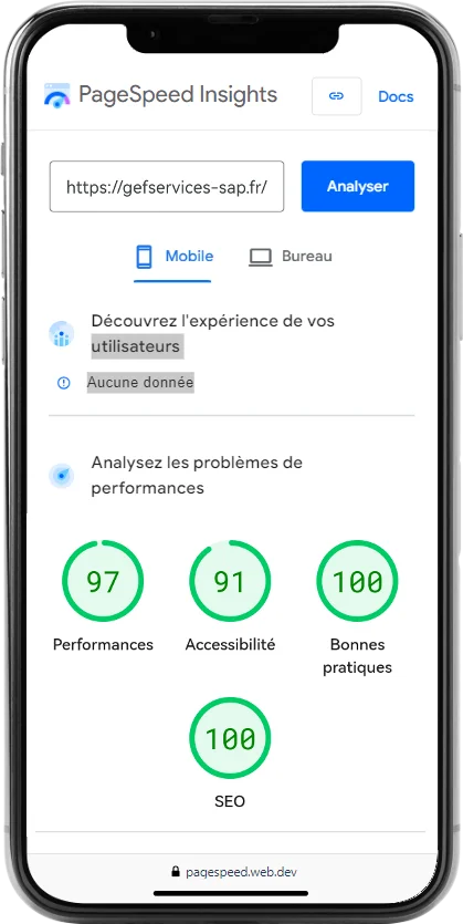 capture d'écran des performances d'un site WordPress réalisé par l'Agence Web Saint-Amand