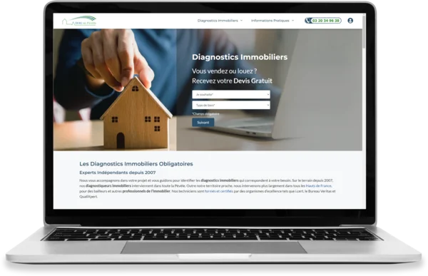 capture d'écran d'un site internet pour un diagnostiqueur immobilier