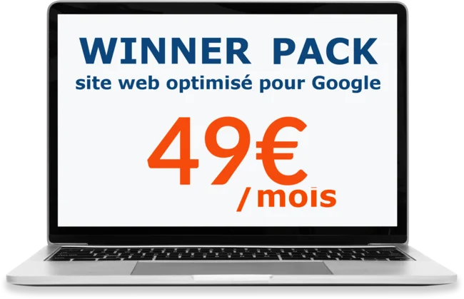 écran desktop affichant l'offre de site internet économique WINNER PACK