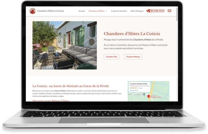 capture d'un pc affichant le site vitrine des chambres d'hôtes La Coticia
