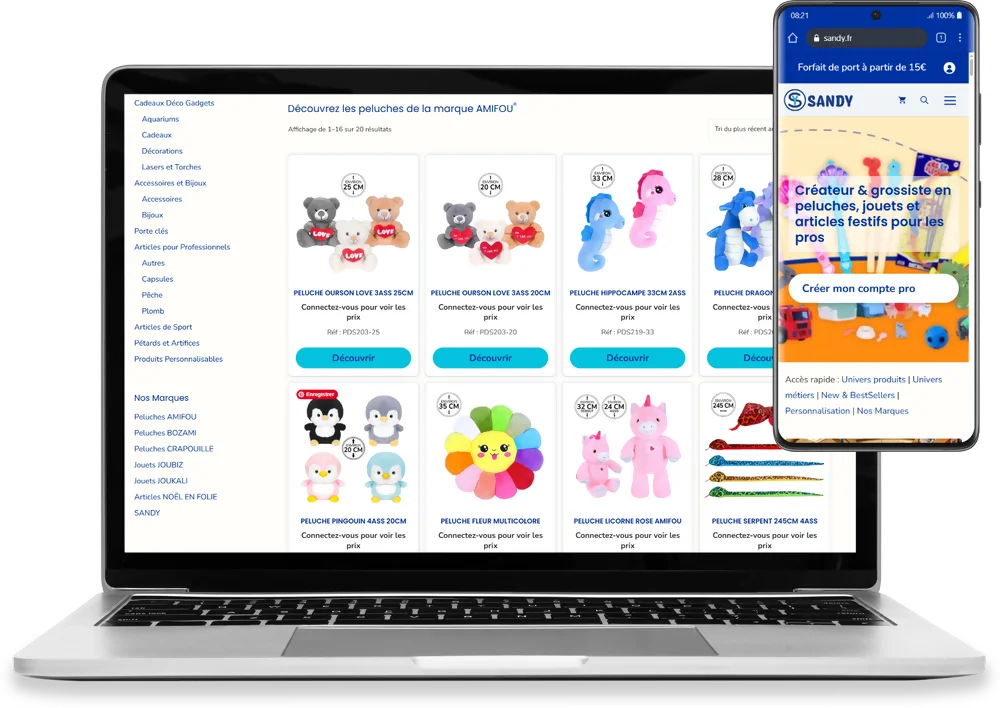 capture d'un pc et smartphone affichant l'e-commerce sandy