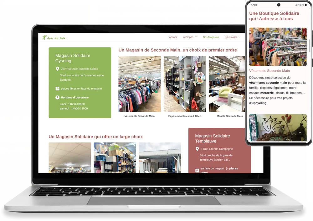 capture d'un pc et smartphone affichant le site vitrine de Don de Soie