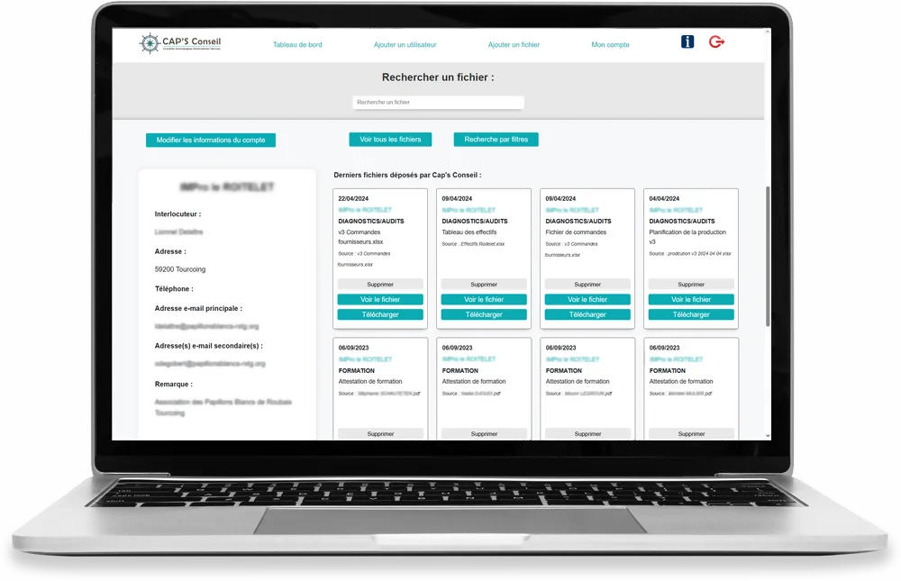 Gestion documentaire : Aperçu de l'organisation des fichiers capture d'écran d'une application web gestion documentaire