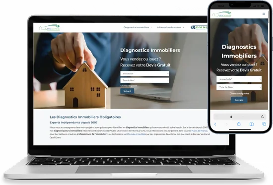 capture d'un pc et smartphone affichant le site d'un diagnostiqueur immobilier