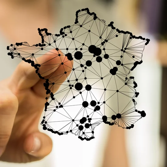 carte de France avec des points symbolisant les grandes villes